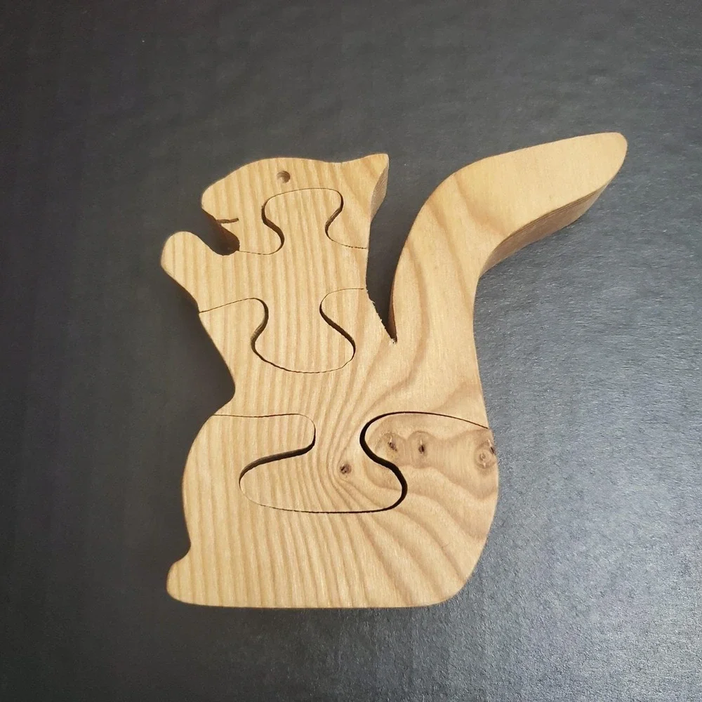 Vintage Wood Squirrel Puzzle Handcut 4 Piece Jigsaw Desk Mantle‎ Decoration